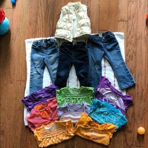 12 item girls bundle 3 jeans, 1 vest, 8 shirts